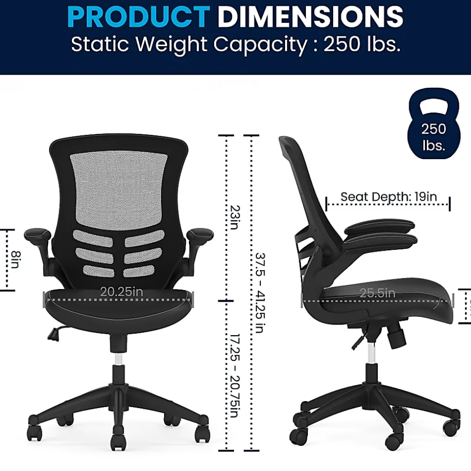 Flash Furniture LeatherSoft™ Faux Leather Mid-Back Swivel Chair With Flip-Up Arms, Black