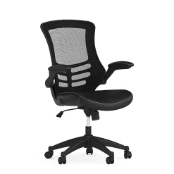 Flash Furniture LeatherSoft™ Faux Leather Mid-Back Swivel Chair With Flip-Up Arms, Black