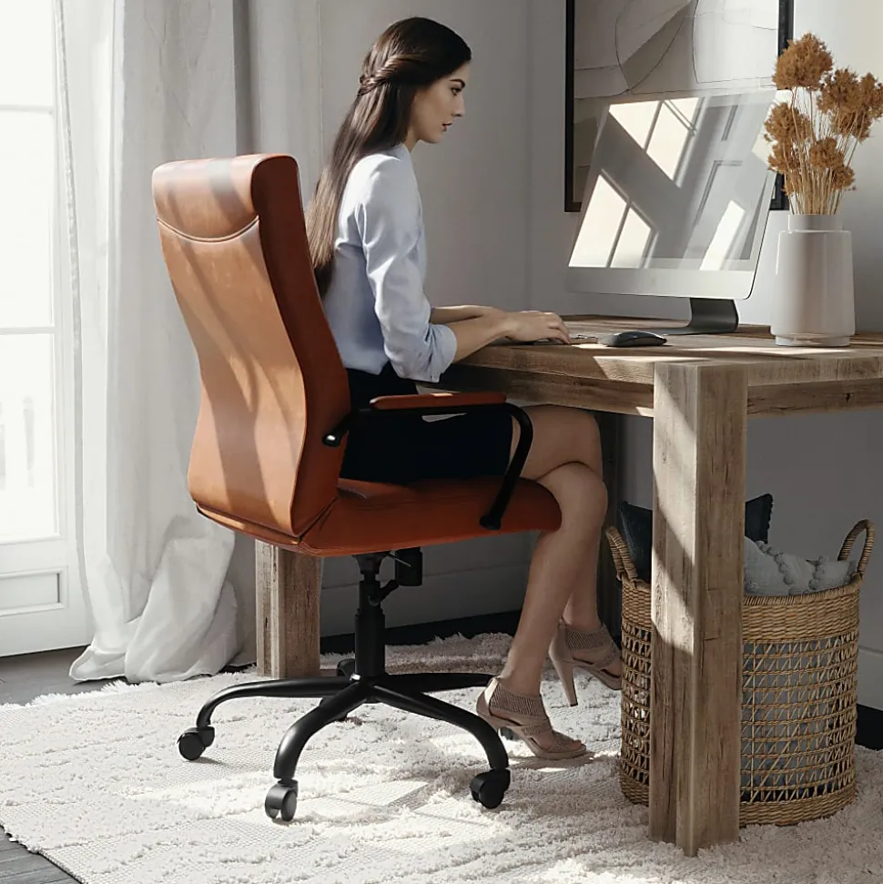 Flash Furniture LeatherSoft™ Faux Leather High-Back Office Chair, Brown/Black/Chrome