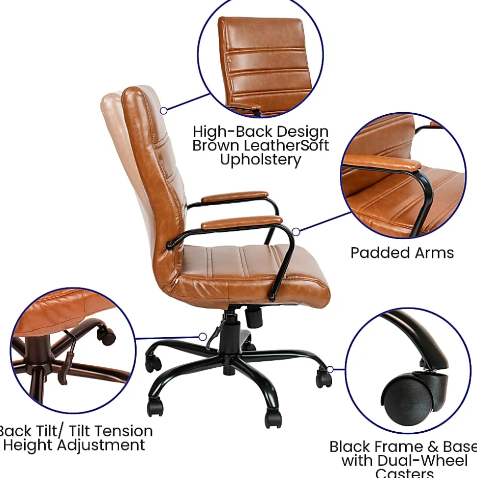 Flash Furniture LeatherSoft™ Faux Leather High-Back Office Chair, Brown/Black/Chrome