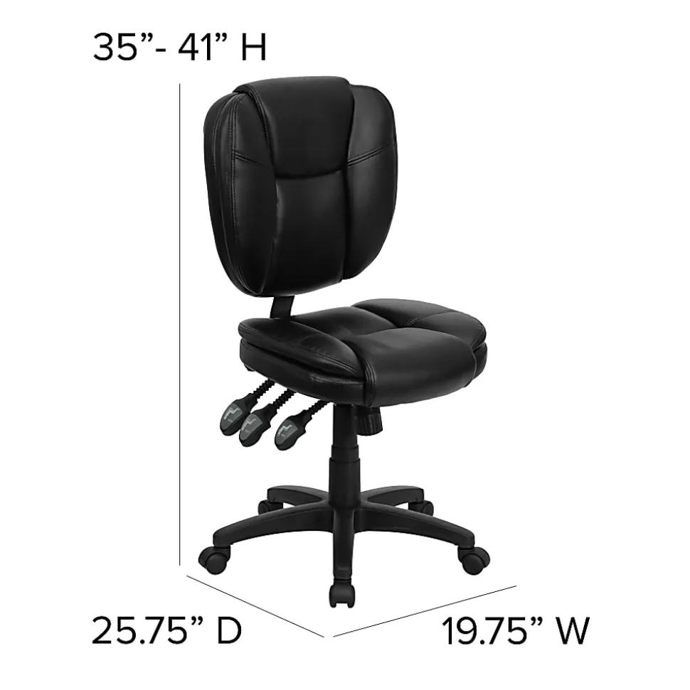 Flash Furniture LeatherSoft™ Faux Leather Mid-Back Multifunction Ergonomic Swivel Task Chair, Black