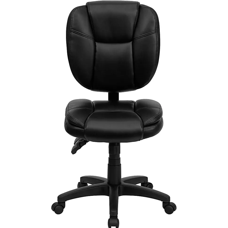 Flash Furniture LeatherSoft™ Faux Leather Mid-Back Multifunction Ergonomic Swivel Task Chair, Black