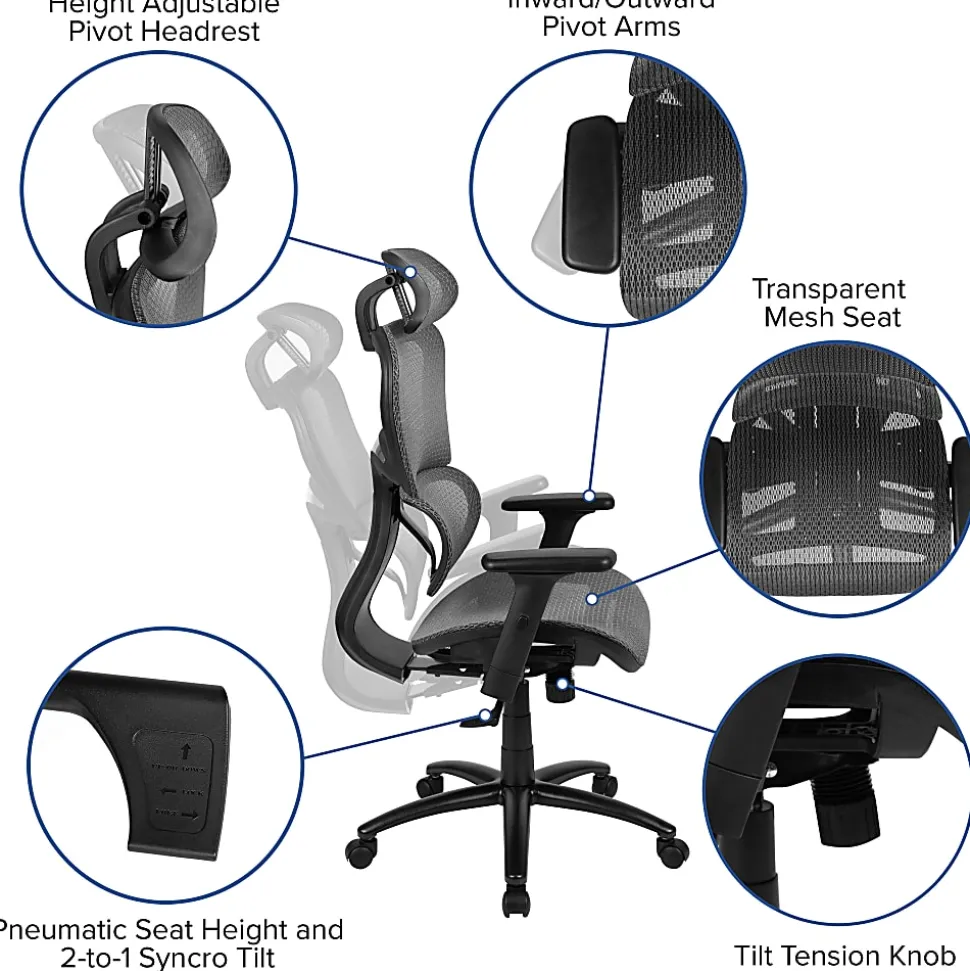 Flash Furniture LO Ergonomic Mesh High-Back Office Chair, Gray