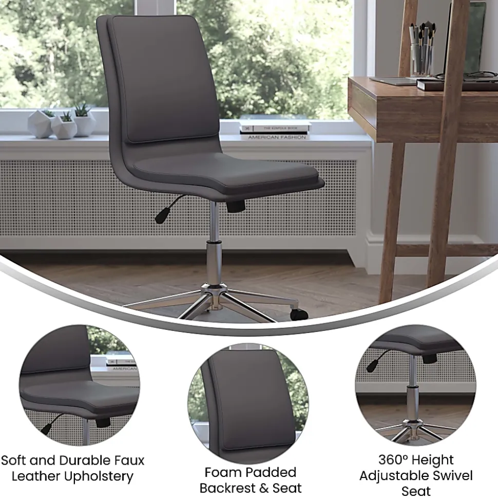 Flash Furniture Madigan Faux Leather Mid-Back Armless Swivel Task Office Chair, Gray
