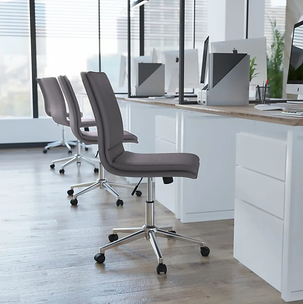 Flash Furniture Madigan Faux Leather Mid-Back Armless Swivel Task Office Chair, Gray