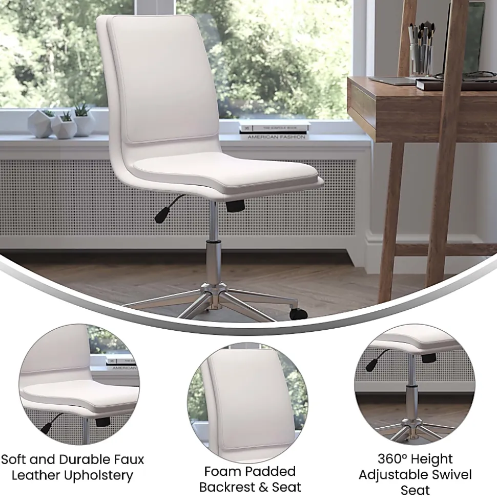 Flash Furniture Madigan Faux Leather Mid-Back Armless Swivel Task Office Chair, White
