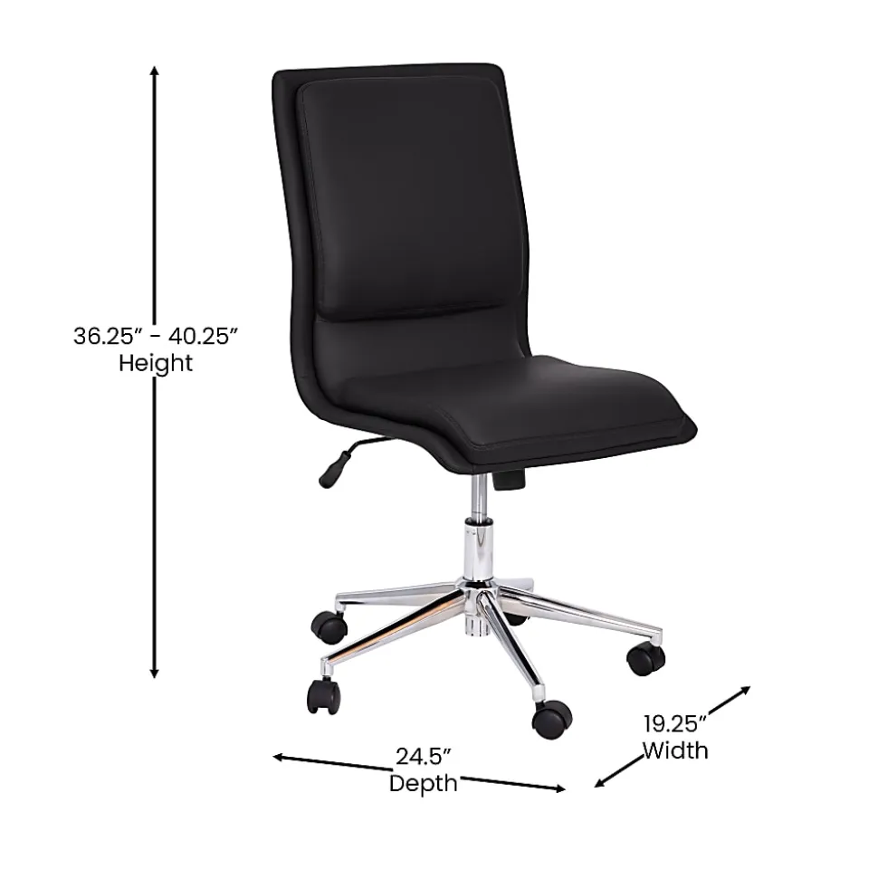 Flash Furniture Madigan Faux Leather Mid-Back Armless Swivel Task Office Chair, Black
