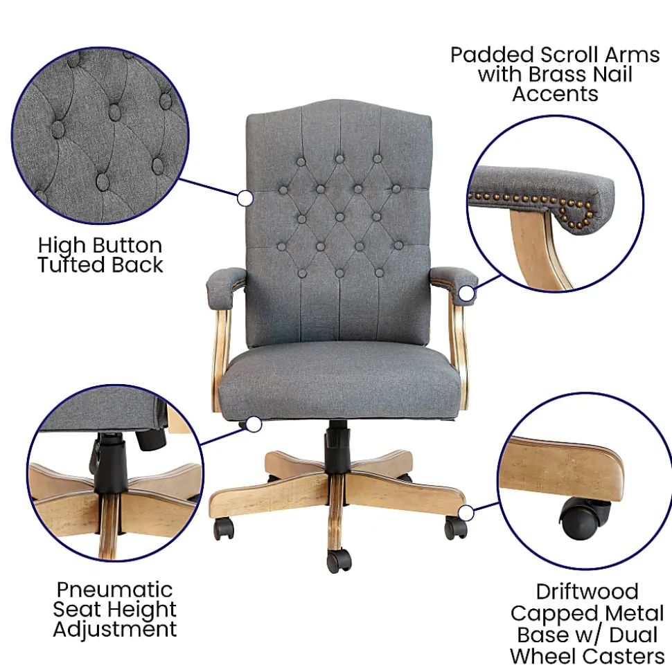 Flash Furniture Martha Washington Fabric High-Back Swivel Executive Office Chair With Arms, Gray/Driftwood