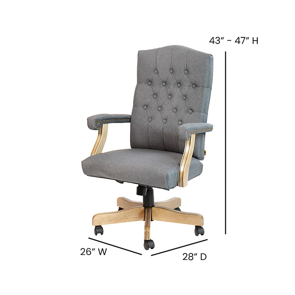 Flash Furniture Martha Washington Fabric High-Back Swivel Executive Office Chair With Arms, Gray/Driftwood