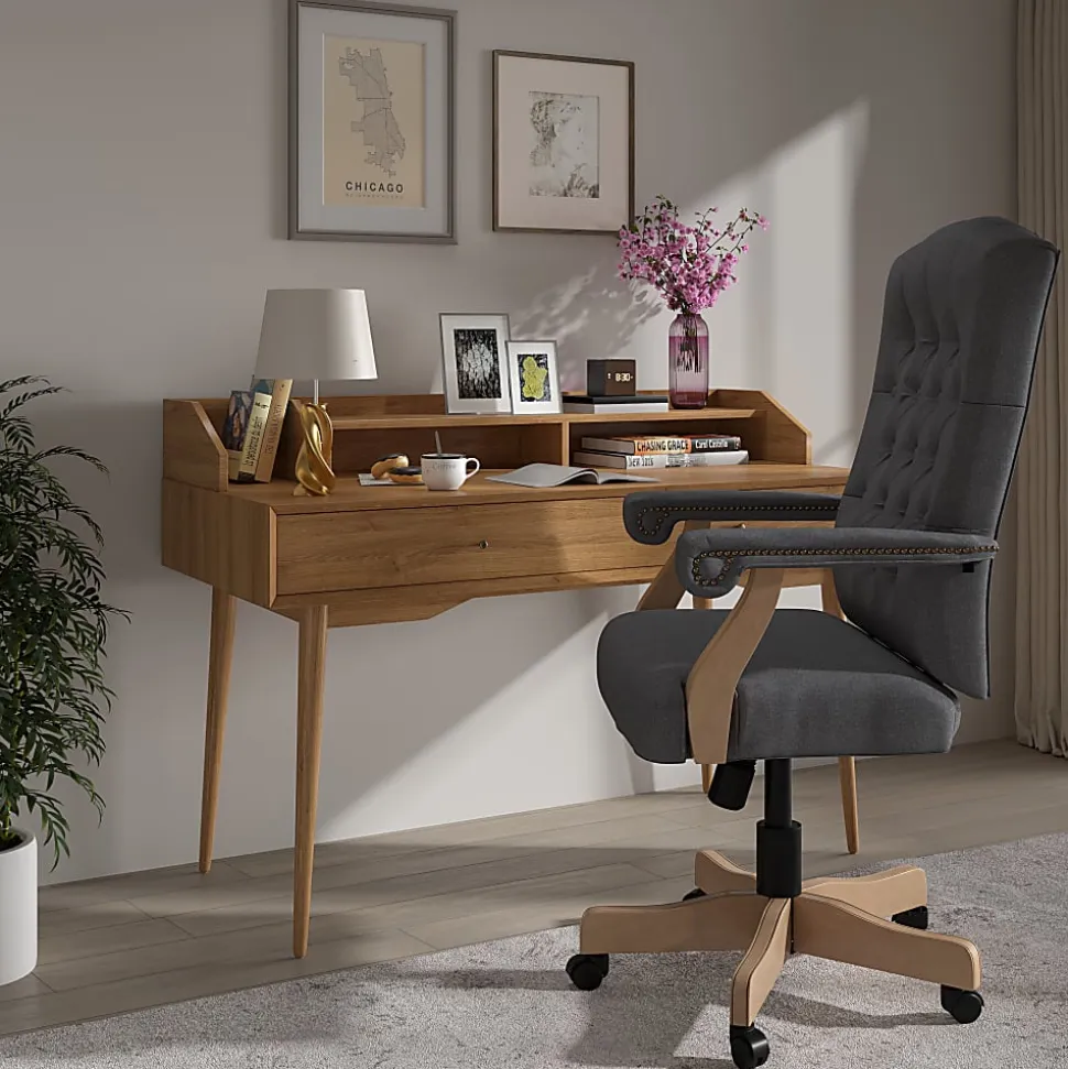 Flash Furniture Martha Washington Fabric High-Back Swivel Executive Office Chair With Arms, Gray/Driftwood