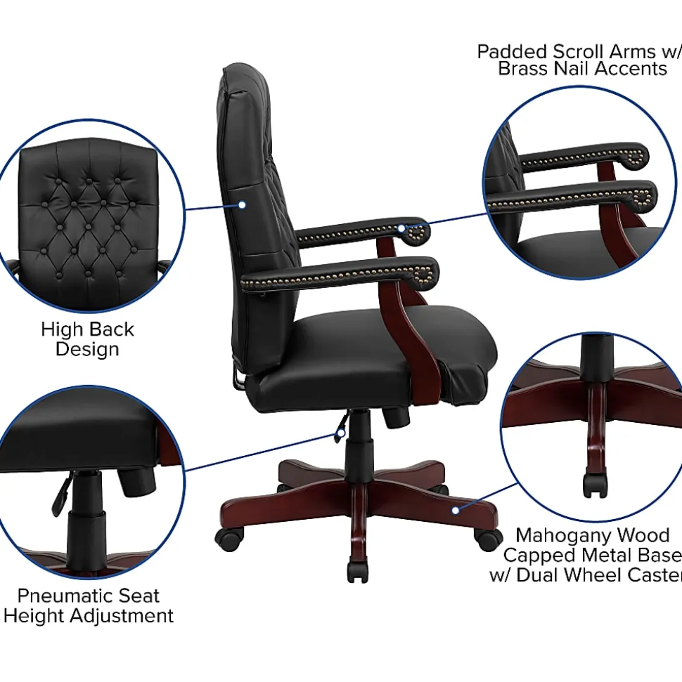 Flash Furniture Martha Washington LeatherSoft Faux Leather High-Back Swivel Office Chair, Black