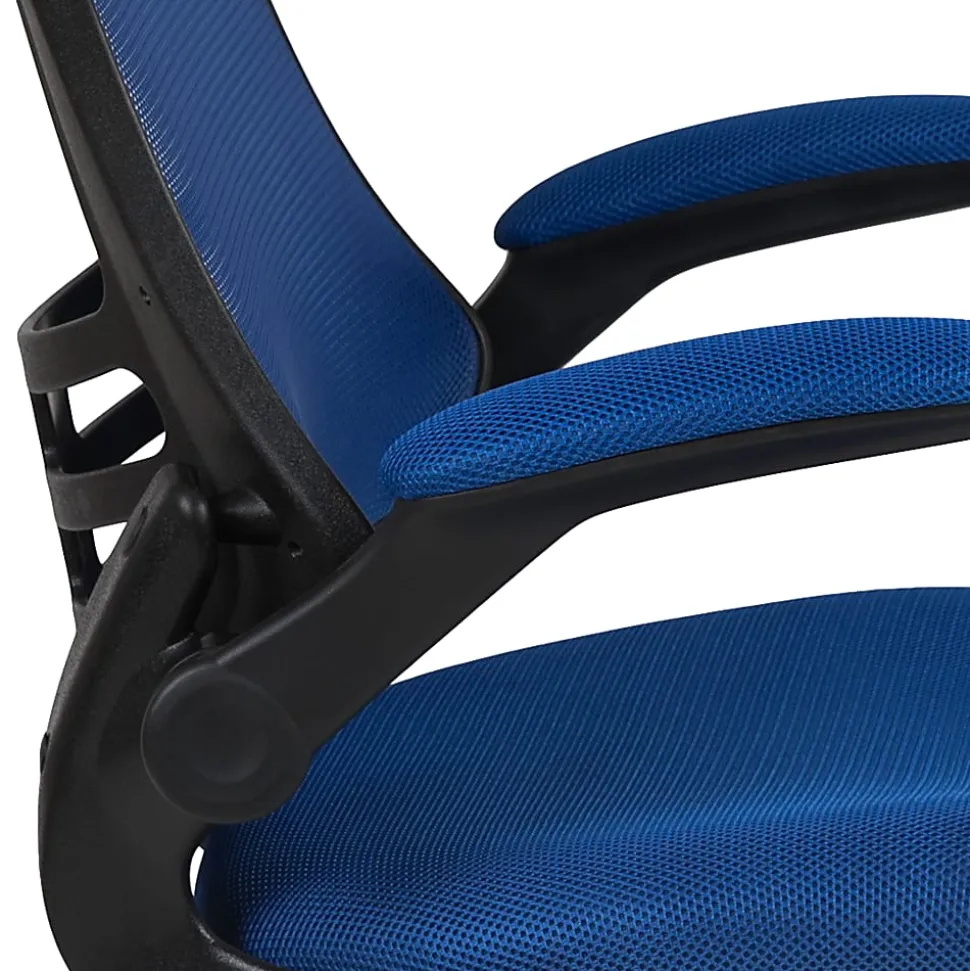 Flash Furniture Mesh Mid-Back Swivel Task Chair With Flip-Up Arms, Blue/Black