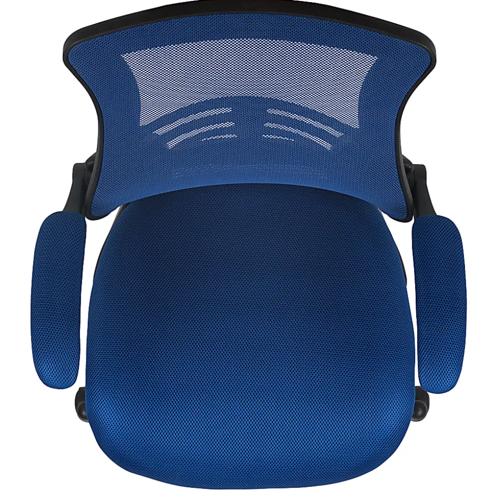 Flash Furniture Mesh Mid-Back Swivel Task Chair With Flip-Up Arms, Blue/Black