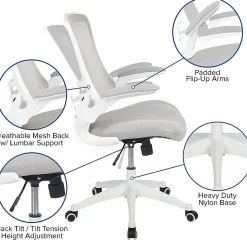 Flash Furniture Mesh Mid-Back Swivel Task Chair With Flip-Up Arms, Light Gray/White