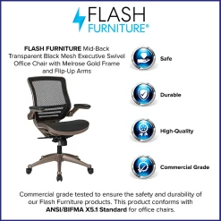 Flash Furniture Mesh Mid-Back Executive Office Chair, Black/Gold