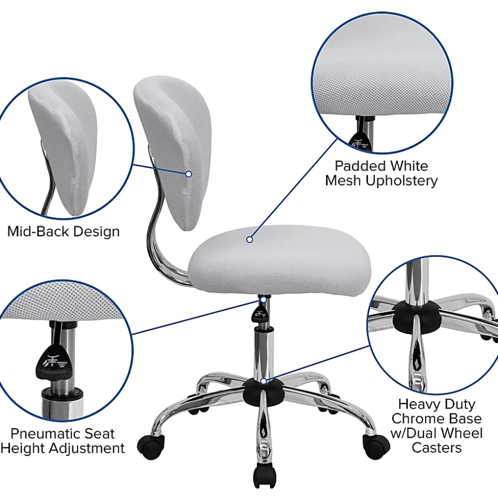 Flash Furniture Mesh Mid-Back Swivel Task Chair, White/Silver