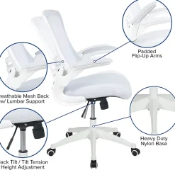 Flash Furniture Mesh Mid-Back Swivel Task Chair With Flip-Up Arms, White