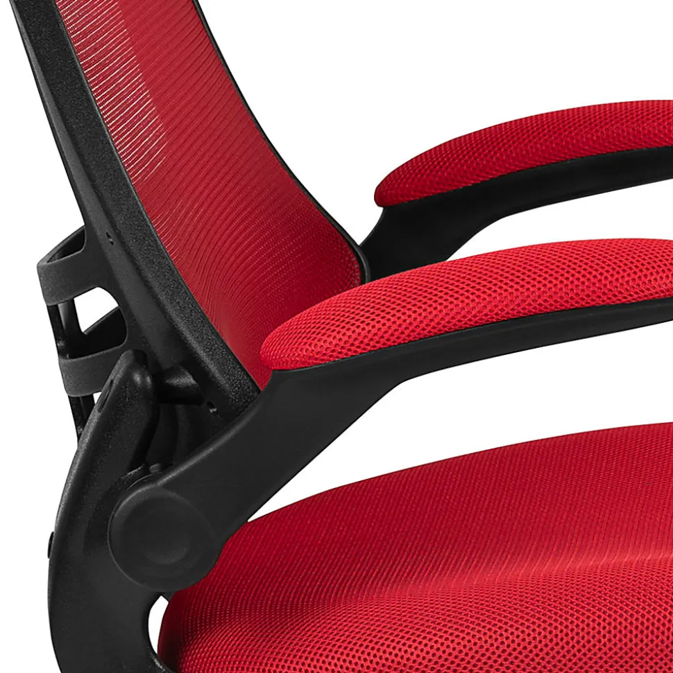 Flash Furniture Mesh Mid-Back Swivel Task Chair With Flip-Up Arms, Red/Black