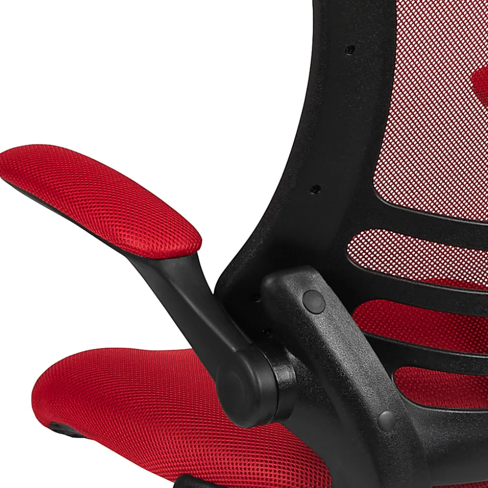 Flash Furniture Mesh Mid-Back Swivel Task Chair With Flip-Up Arms, Red/Black