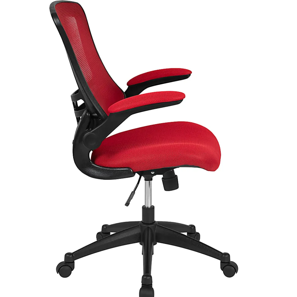 Flash Furniture Mesh Mid-Back Swivel Task Chair With Flip-Up Arms, Red/Black