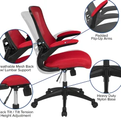 Flash Furniture Mesh Mid-Back Swivel Task Chair With Flip-Up Arms, Red/Black