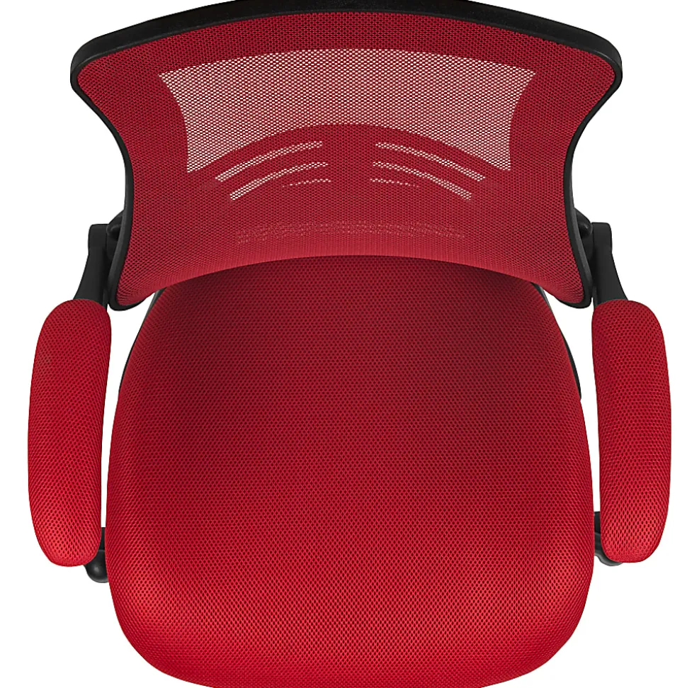 Flash Furniture Mesh Mid-Back Swivel Task Chair With Flip-Up Arms, Red/Black