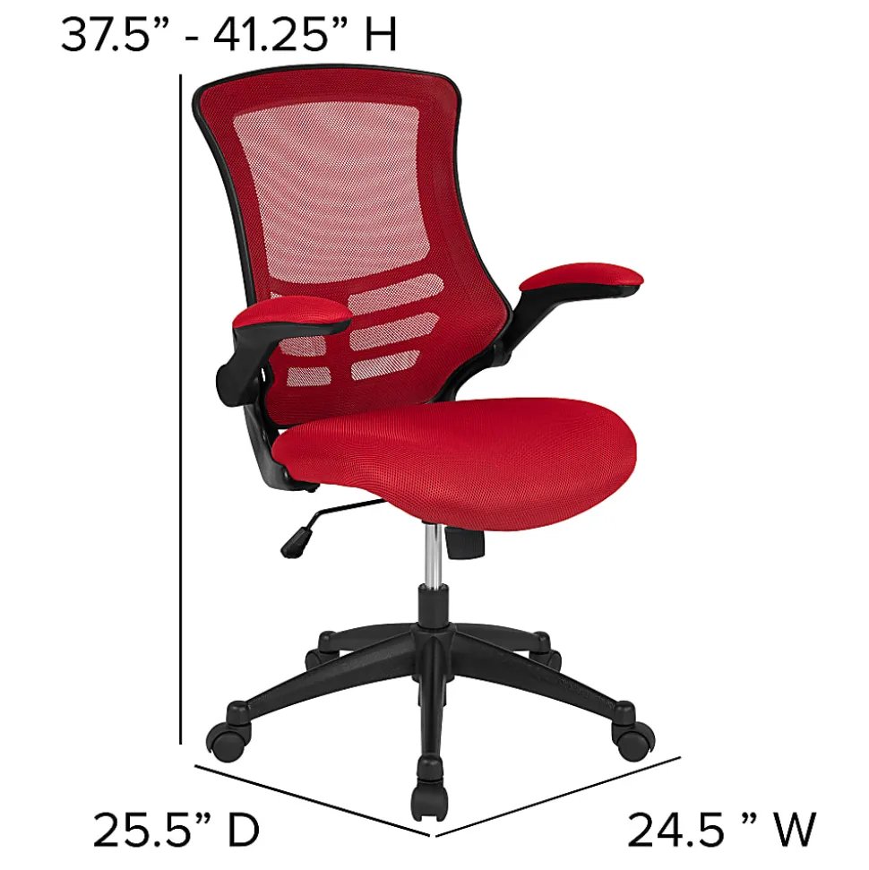 Flash Furniture Mesh Mid-Back Swivel Task Chair With Flip-Up Arms, Red/Black