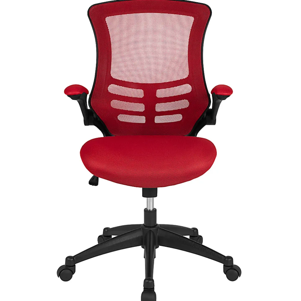 Flash Furniture Mesh Mid-Back Swivel Task Chair With Flip-Up Arms, Red/Black