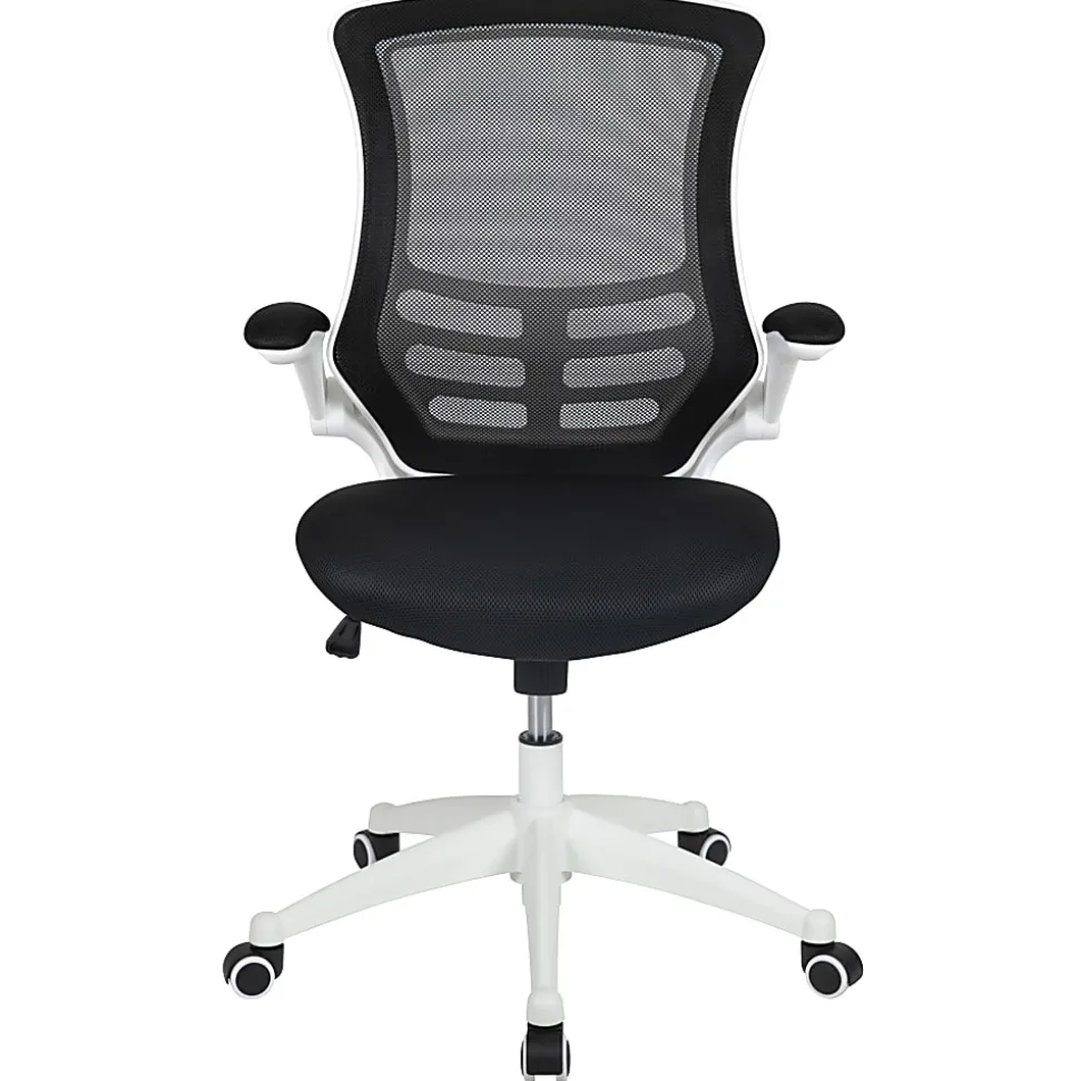 Flash Furniture Mesh Mid-Back Swivel Task Chair With Flip-Up Arms, Black/White