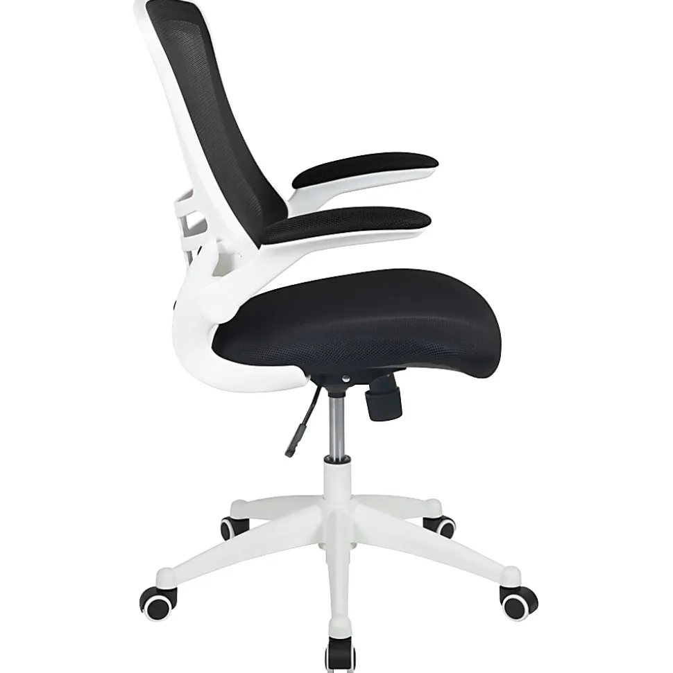 Flash Furniture Mesh Mid-Back Swivel Task Chair With Flip-Up Arms, Black/White
