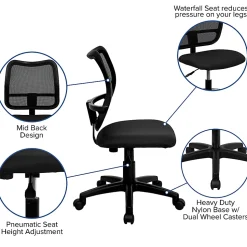Flash Furniture Mesh Mid-Back Swivel Task Chair With Padded Fabric Seat, Black