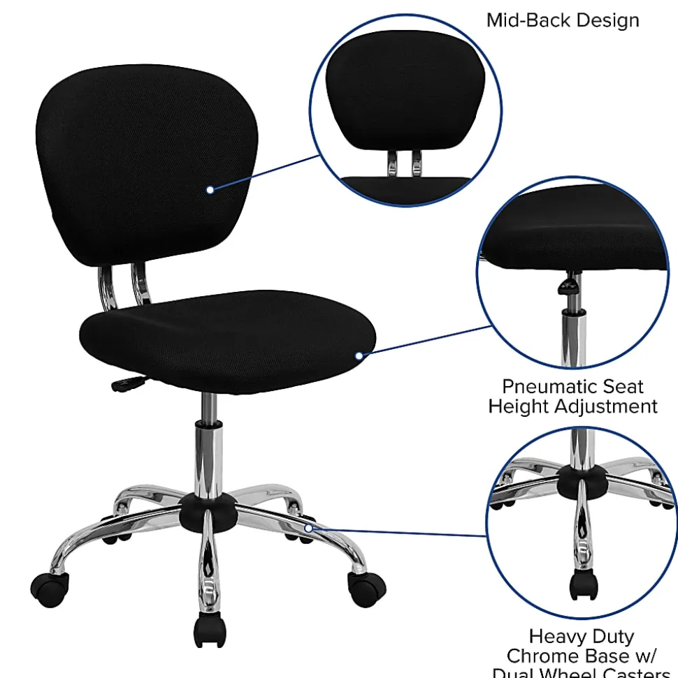 Flash Furniture Mesh Mid-Back Swivel Task Chair, Black/Silver