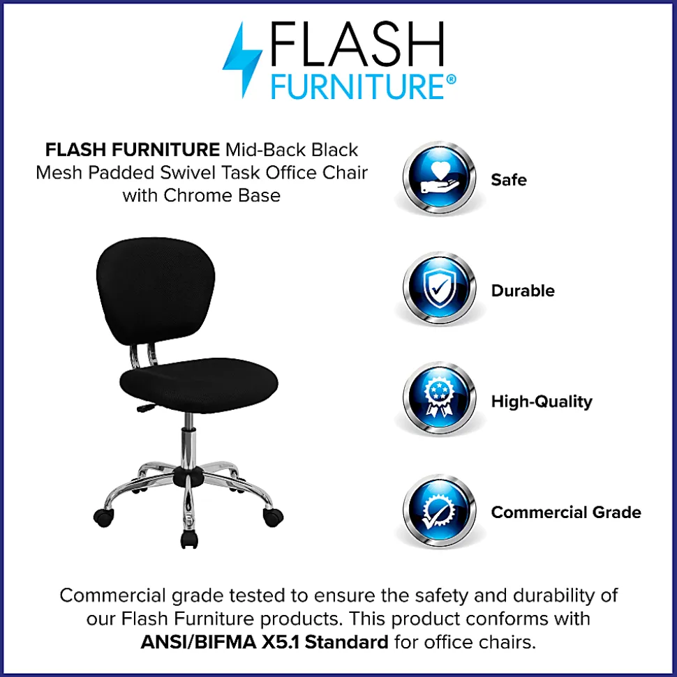 Flash Furniture Mesh Mid-Back Swivel Task Chair, Black/Silver