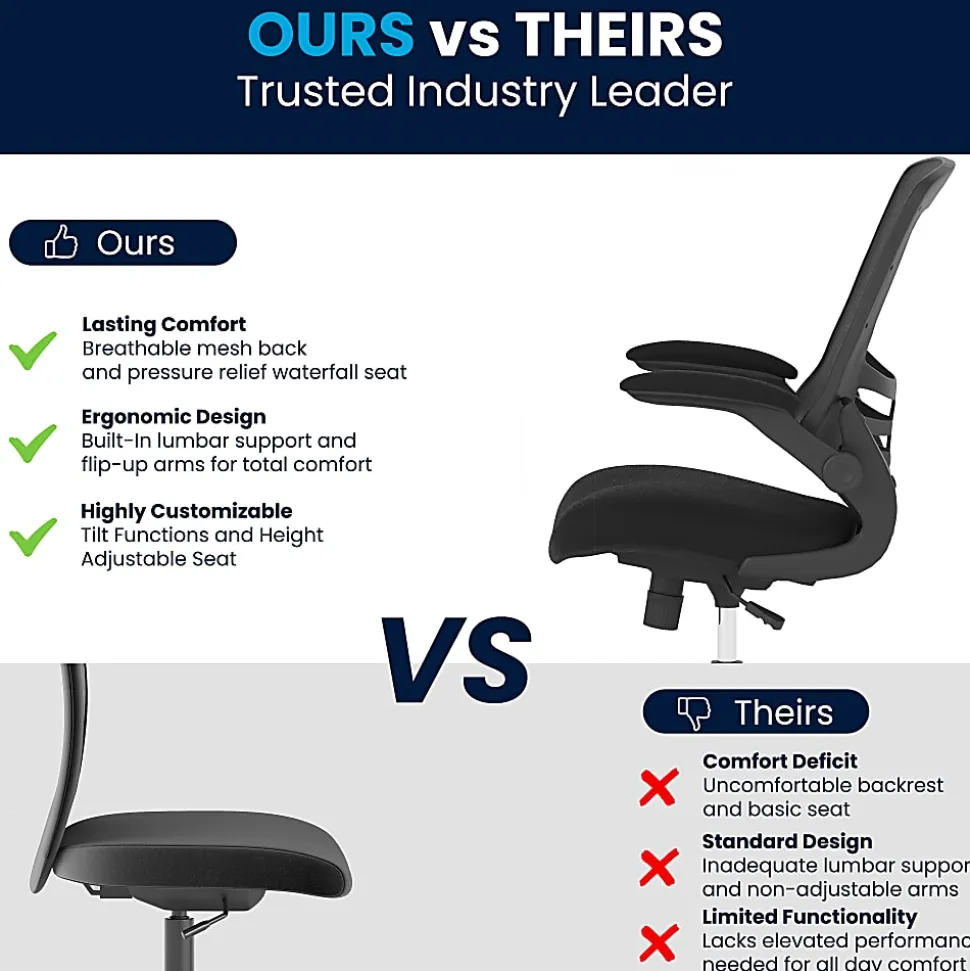 Flash Furniture Mesh Mid-Back Swivel Task Chair With Flip-Up Arms, Black