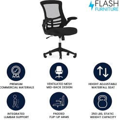 Flash Furniture Mesh Mid-Back Swivel Task Chair With Flip-Up Arms, Black