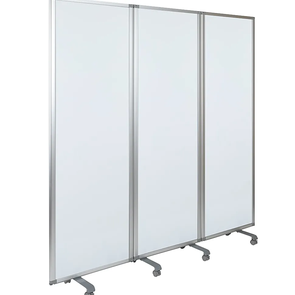 Flash Furniture Mobile Magnetic Whiteboard Partition With Lockable Casters, 72" x 24", White