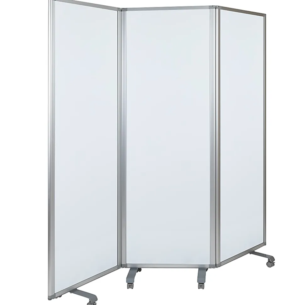 Flash Furniture Mobile Magnetic Whiteboard Partition With Lockable Casters, 72" x 24", White