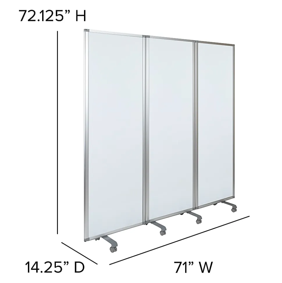 Flash Furniture Mobile Magnetic Whiteboard Partition With Lockable Casters, 72" x 24", White