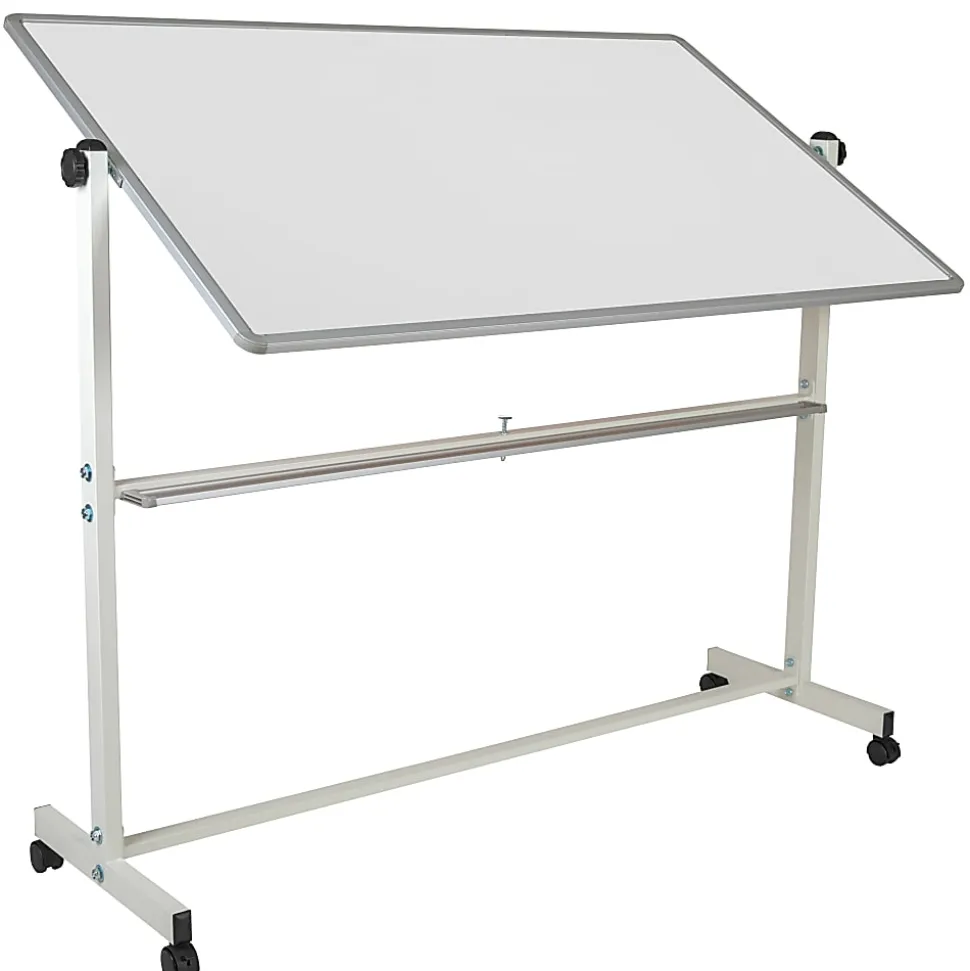 Flash Furniture Mobile Reversible Magnetic Dry-Erase Whiteboard, 64 3/4" x 64 1/4", Aluminum Frame With Silver Finish