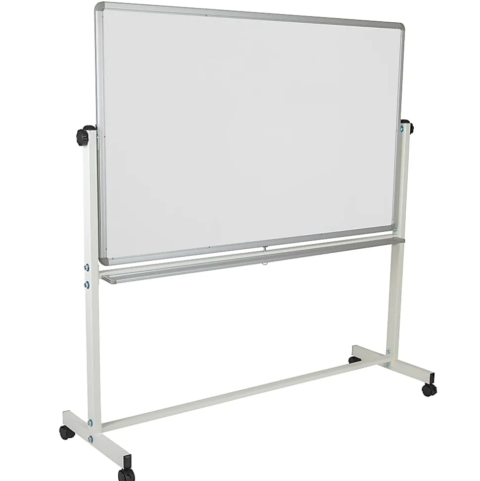 Flash Furniture Mobile Reversible Magnetic Dry-Erase Whiteboard, 64 3/4" x 64 1/4", Aluminum Frame With Silver Finish