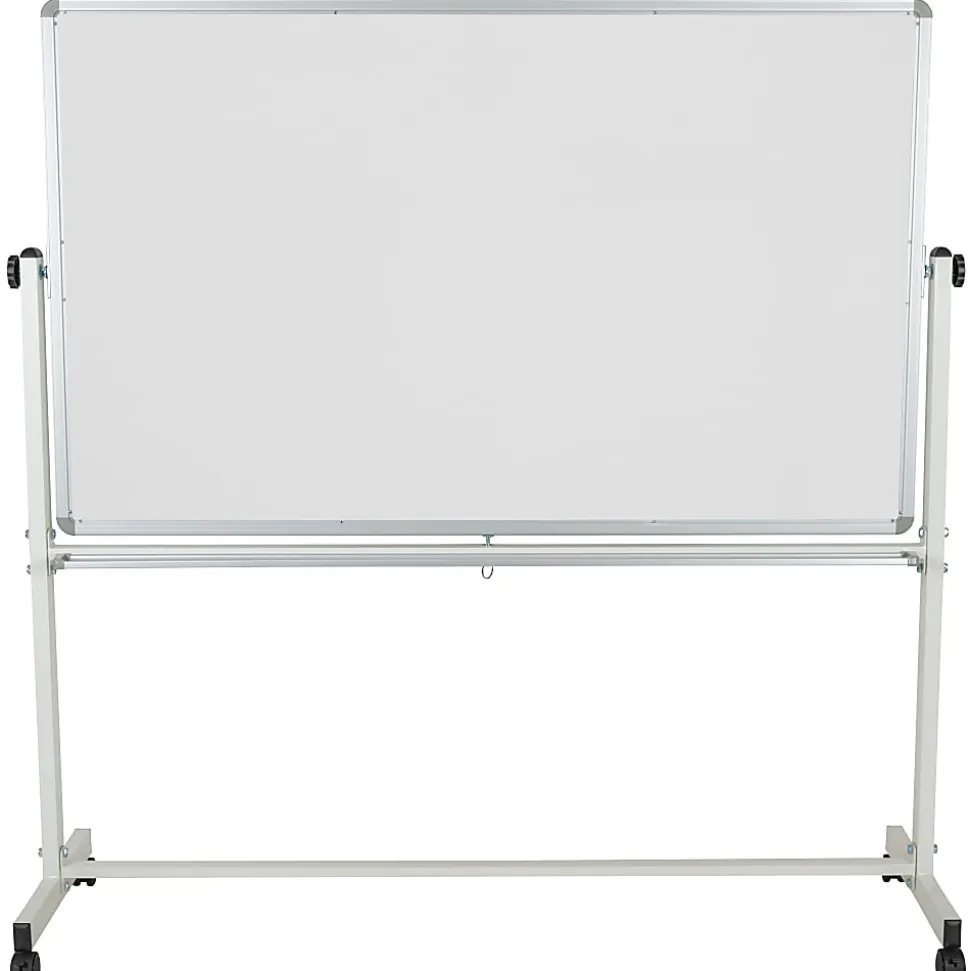 Flash Furniture Mobile Reversible Magnetic Dry-Erase Whiteboard, 64 3/4" x 64 1/4", Aluminum Frame With Silver Finish