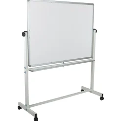 Flash Furniture Mobile Reversible Magnetic Dry-Erase Whiteboard, 62 1/2" x 53", Aluminum Frame With Silver Finish