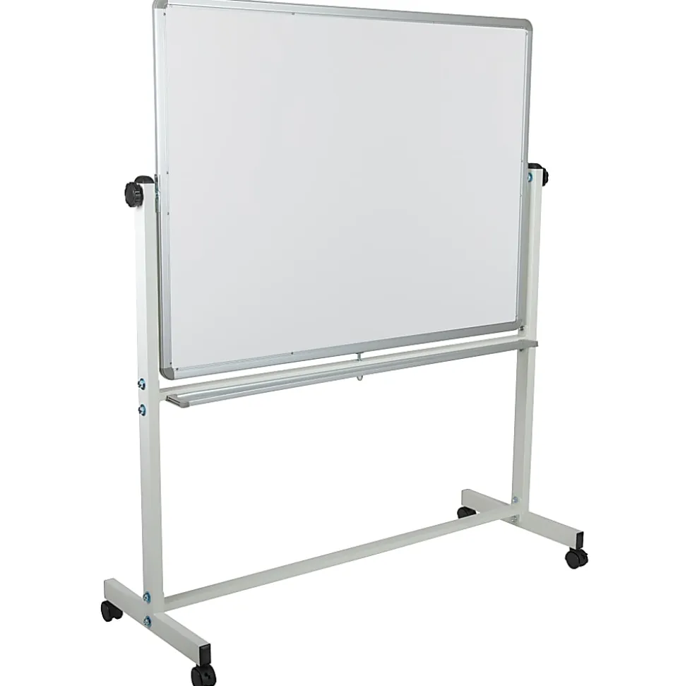 Flash Furniture Mobile Reversible Magnetic Dry-Erase Whiteboard, 62 1/2" x 53", Aluminum Frame With Silver Finish