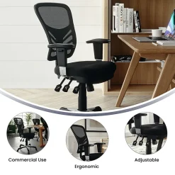 Flash Furniture Nicholas Mid-Back Black Mesh Multifunction Executive Swivel Ergonomic Office Chair with Adjustable Arms, Black