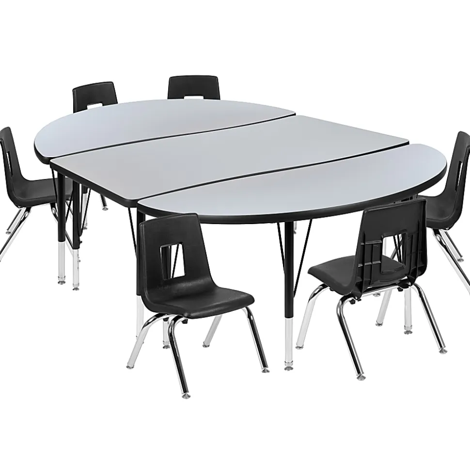 Flash Furniture 76" Oval Wave Flexible Laminate Activity Table Set With 14" Student Stack Chairs, Gray