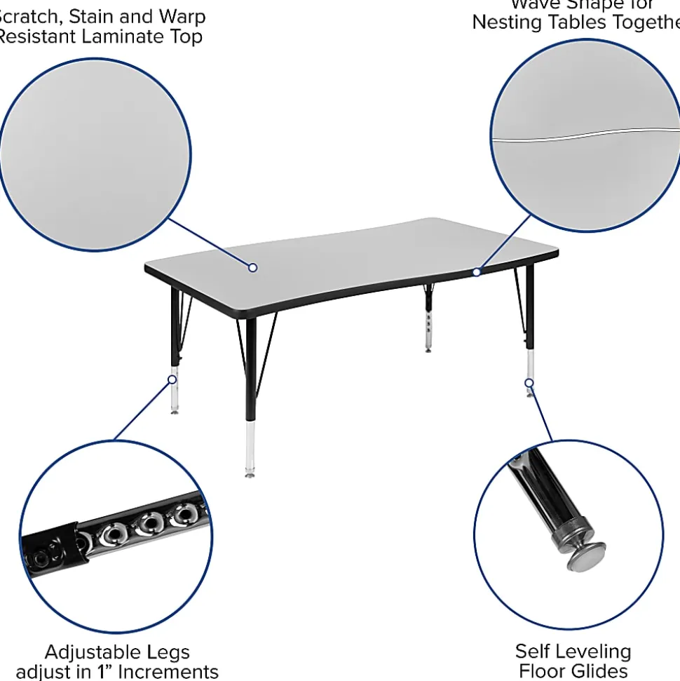 Flash Furniture 76" Oval Wave Flexible Laminate Activity Table Set With 14" Student Stack Chairs, Gray