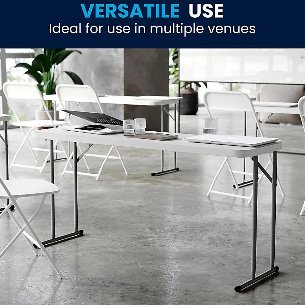 Flash Furniture Plastic Folding Table, 29"H x 24"W x 48-1/4"D, Granite White