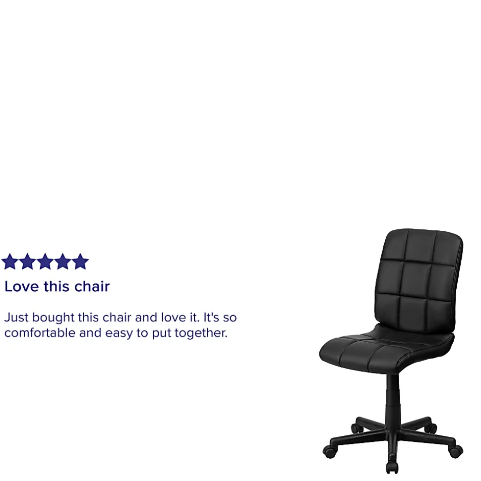 Flash Furniture Quilted Vinyl Mid-Back Swivel Task Chair, Armless, Black
