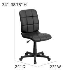 Flash Furniture Quilted Vinyl Mid-Back Swivel Task Chair, Armless, Black
