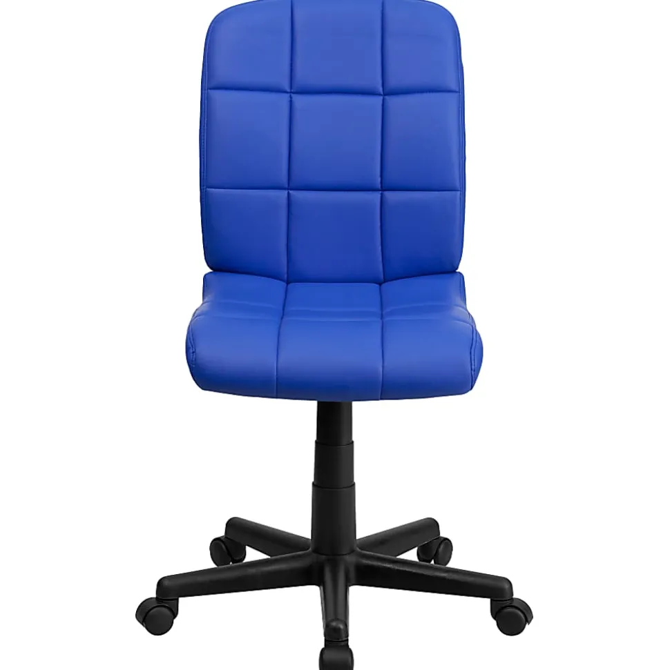 Flash Furniture Quilted Vinyl Mid-Back Swivel Task Chair, Armeless, Blue/Black